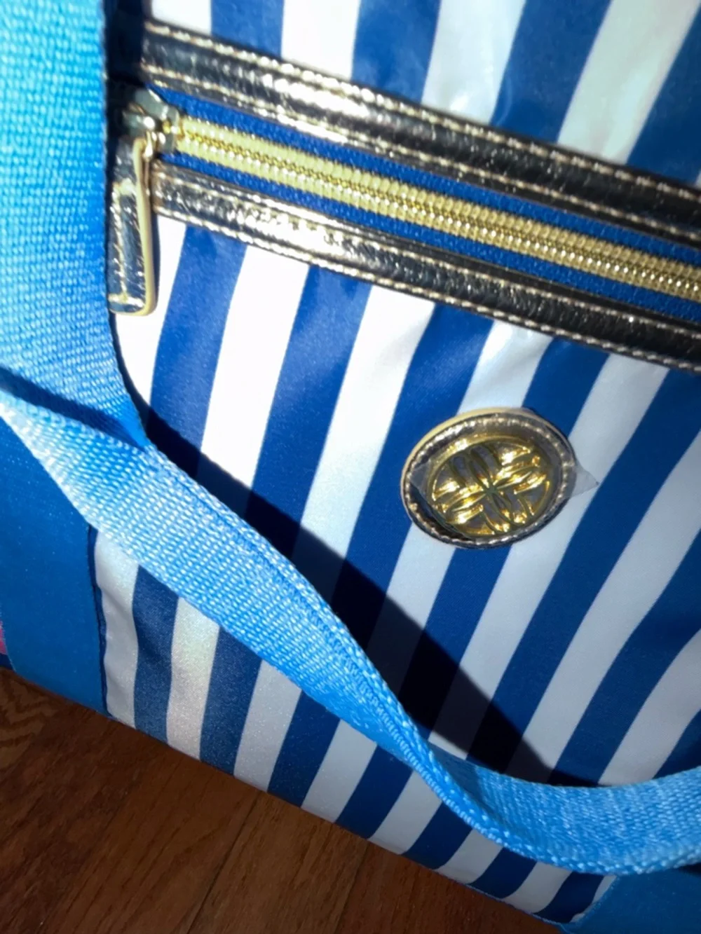 Lilly Pulitzer Blue Floral Stripe Tote with Pink Accents_NWOT_Never used - Picture 4 of 5